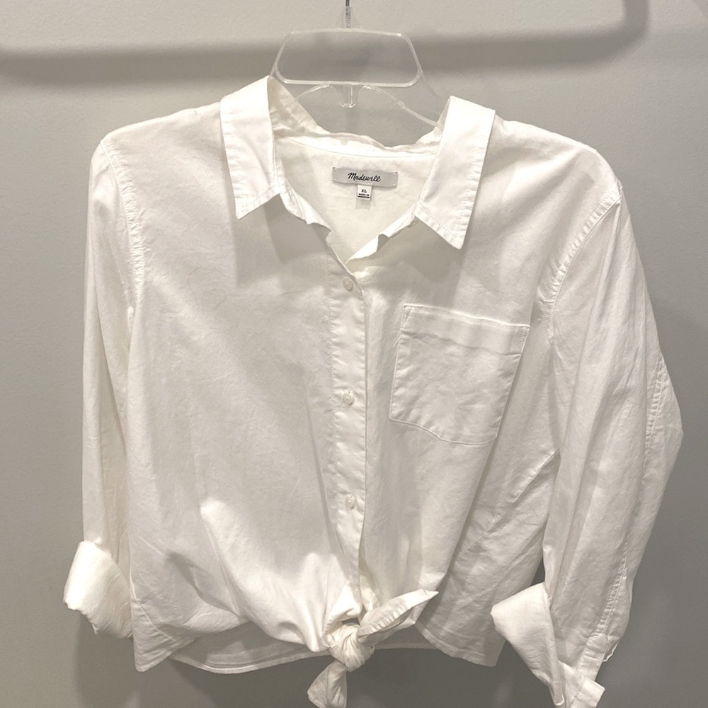 Madewell White Tie-Front Shirt